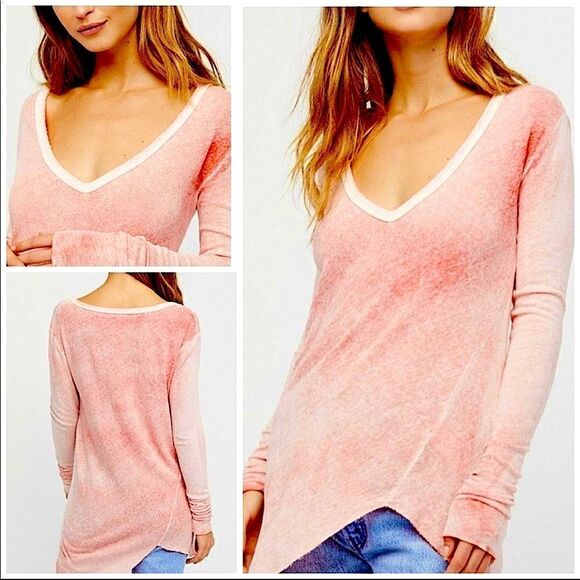 Free People We the Free Long Sleeve Peachy Salmon Color Tunic Tee NWOT x-small - Picture 1 of 13